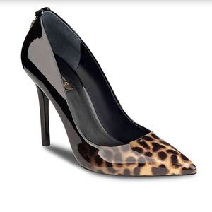 Guess black patent leopard pump